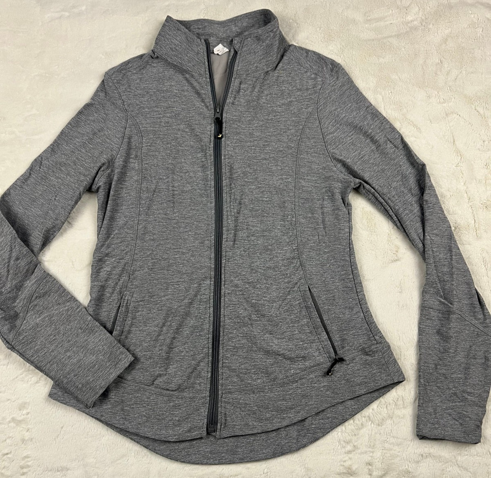 Glyder Womens Gray Full Zip Athletic Jacket Lightweight Yoga Running Active Top